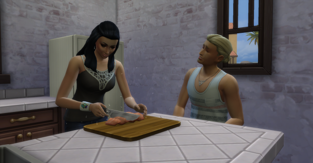 Pawel comes into the kitchen to hangout and chat with Rosabelle while she cooks.